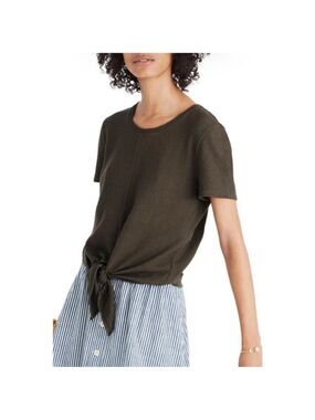 Madewell Olive Ribbed Tie Front Short Sleeve Cotton Tee Women’s Medium